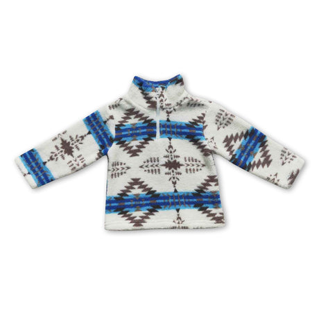 Blue khaki aztec winter clothes kids pullover