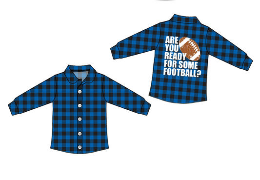 Blue plaid are you ready for some football boy butoon up shirt