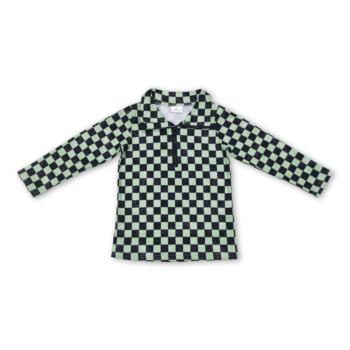 Green black plaid long sleeves kids boy pullover