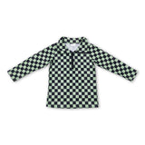 Green black plaid long sleeves kids boy pullover