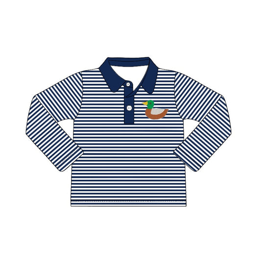 Long sleeves navy stripe duck kids boy polo shirt