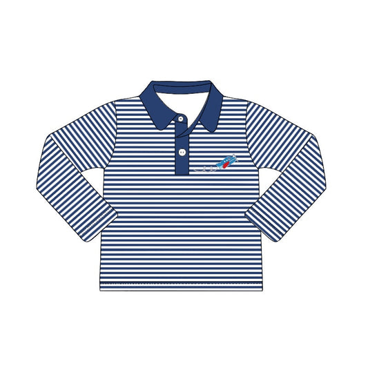 Long sleeves blue stripe helicopter kids boy polo shirt