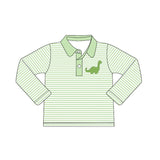 Long sleeves green stripe dinosaur kids boy polo shirt