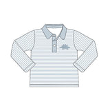 Long sleeves grey stripe dinosaur kids boy polo shirt