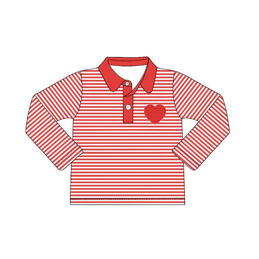 Long sleeves red stripe heart kids boy valentine's polo shirt