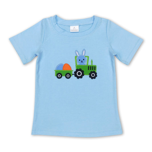 Bunny egg tractor blue kids easter shirt