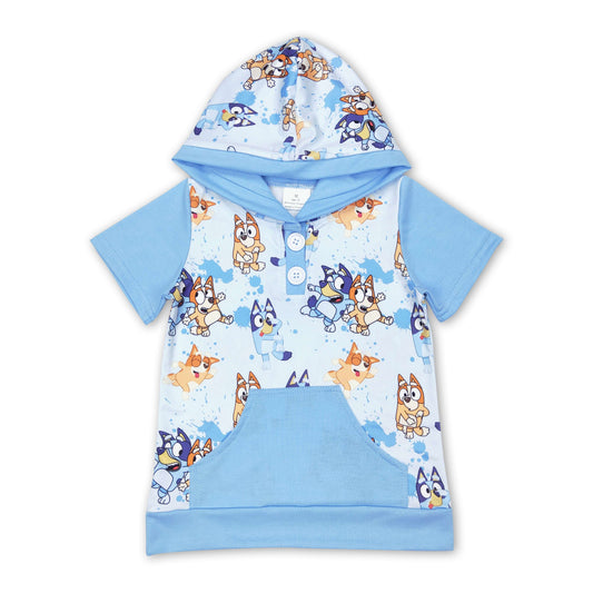 Blue short sleeves dogs boys summer hoodie