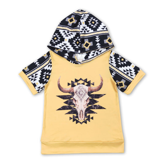 Yellow black bull skull aztec western boys hoodie