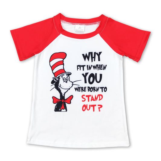 Red short sleeves cat hat stand out kids boy raglan