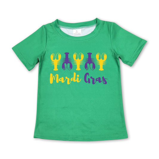 Green short sleeves mardi gras crawfish baby kids shirt