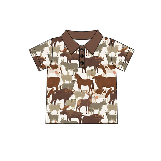 Cows horse sheep short sleeves boys polo shirt