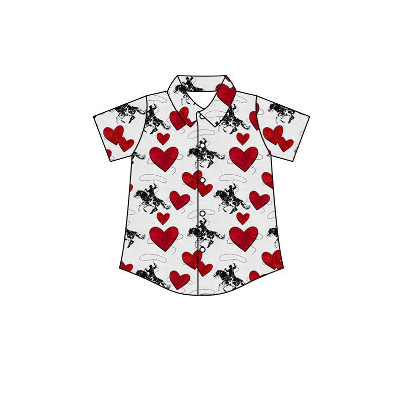 Heart horse rodeo kids boys valentines button down shirt