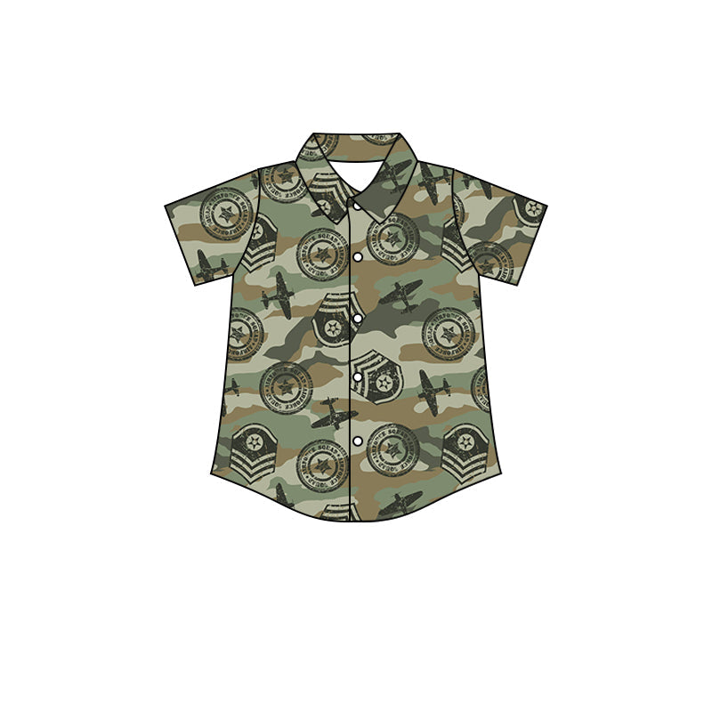 Short sleeves helicopter camo kids boys button down shirt