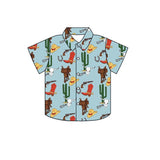 Short sleeves cactus boots kids boys button down shirt