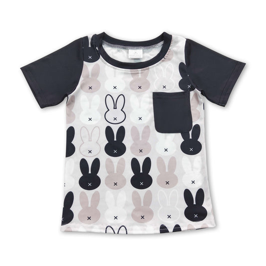 Short sleeves bunny pocket kids boys easter shirt