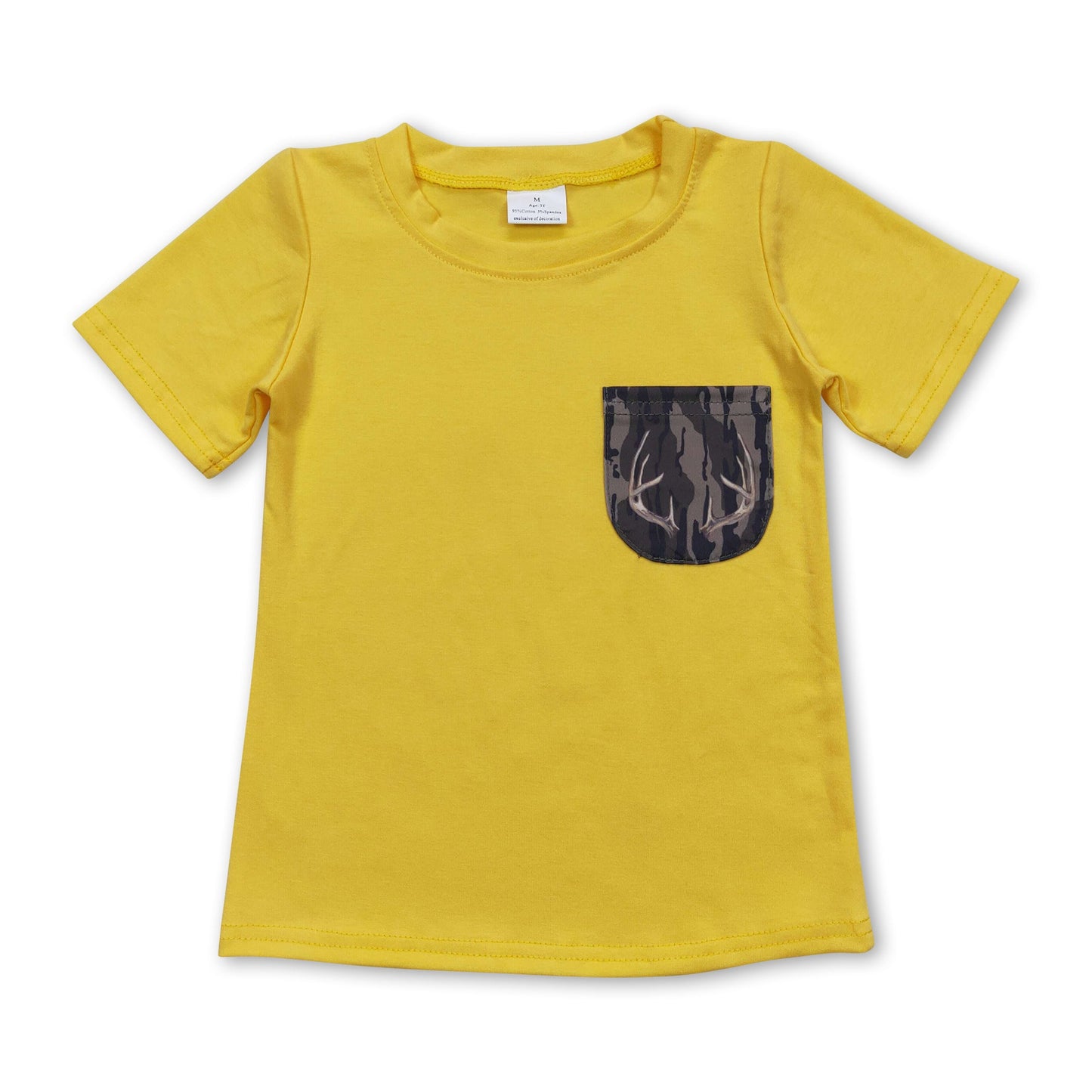 Yellow short sleeves deer camo pocket boys shirt