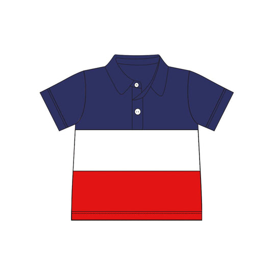 Blue white red patchwork boys 4th of july polo shirt