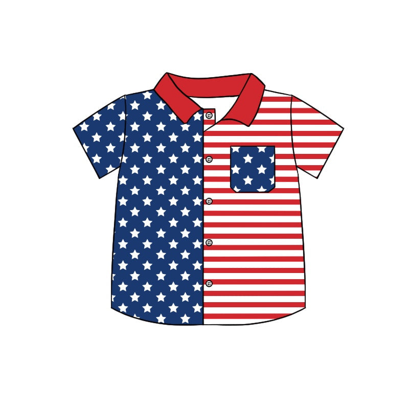 Stars stripe pocket boy 4th of july button down shirt