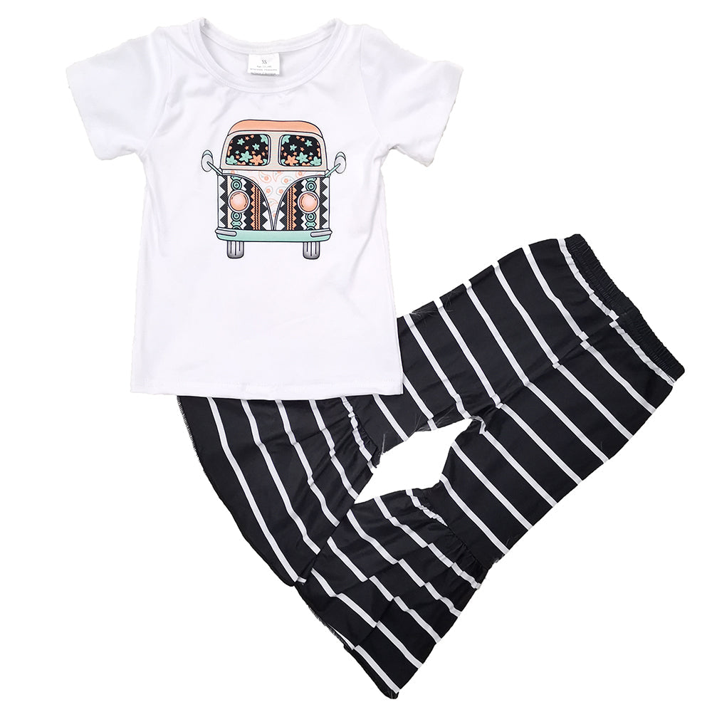 Girl Bus Striped Bell Bottom Outfits