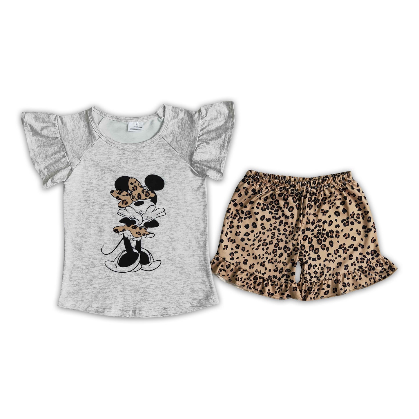 Cute mouse print shirt leopard shorts kids clothing girls