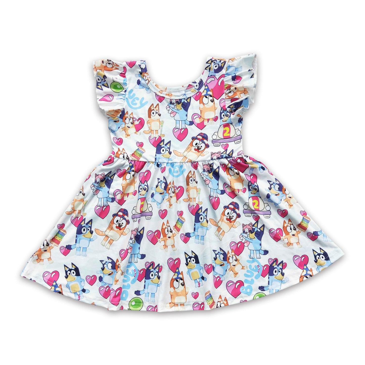 Flutter sleeves heart dog cute baby girls twirl dresses