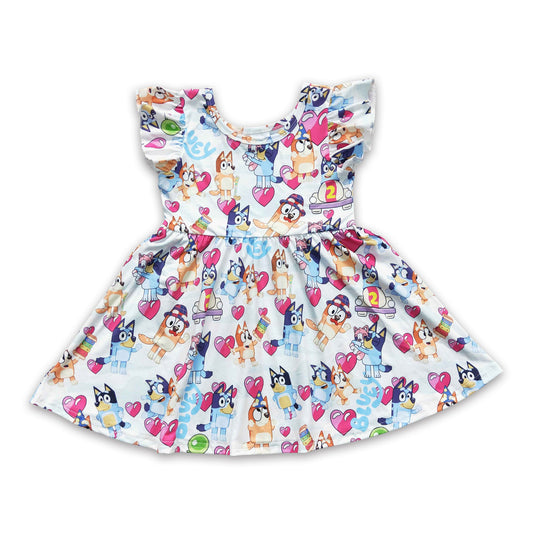 Flutter sleeves heart dog cute baby girls twirl dresses