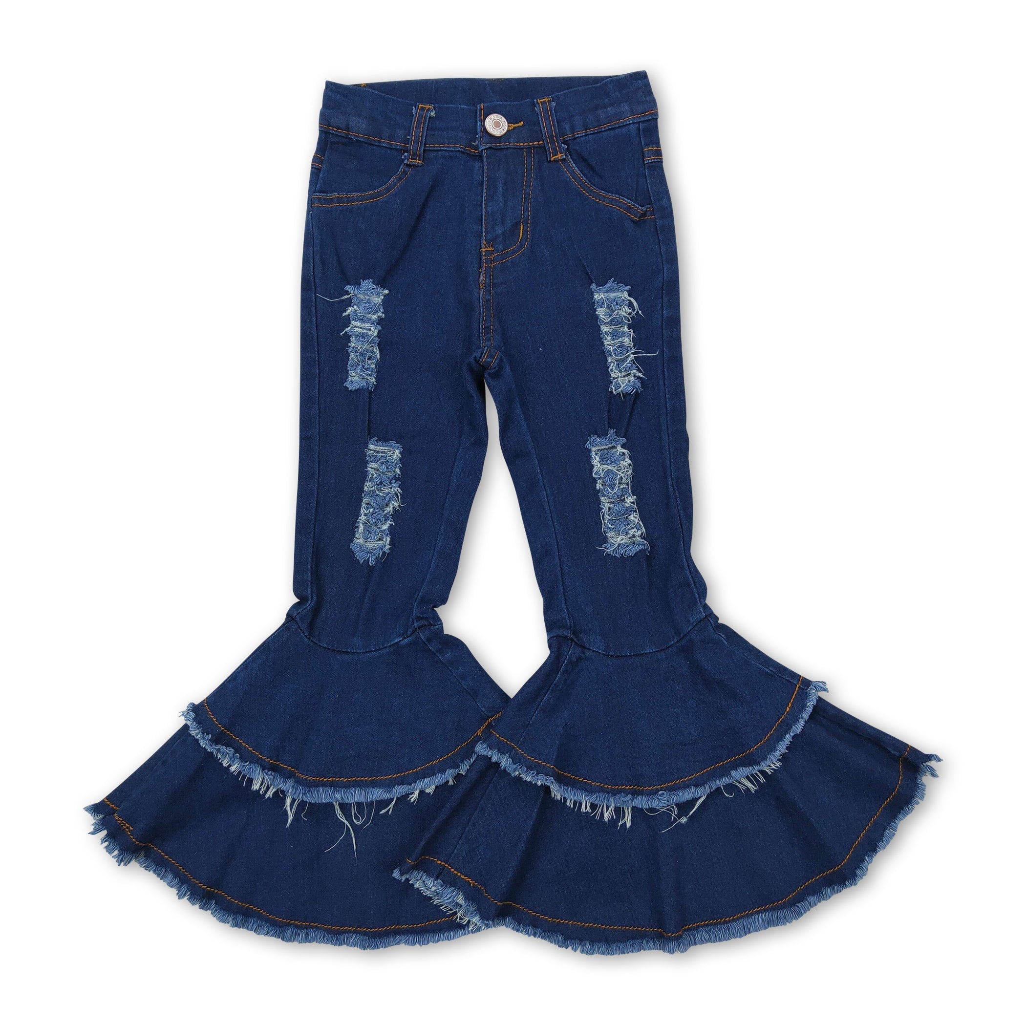 Denim ruffle hot sale bell bottoms