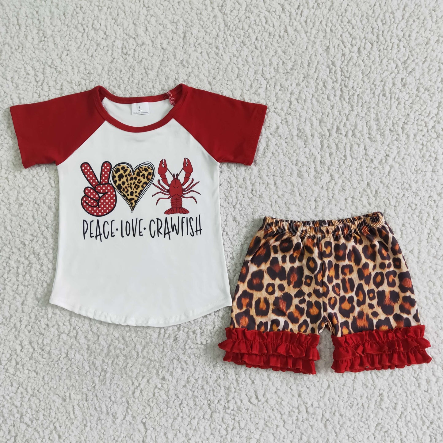 Peace love crawfish shirt leopard shorts girls summer clothes