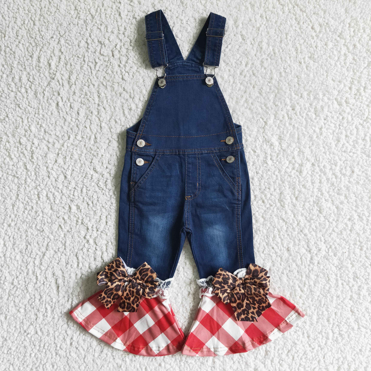 Plaid Christmas denim overalls