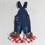 Plaid Christmas denim overalls