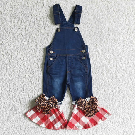 Plaid Christmas denim overalls