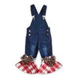 Plaid Christmas denim overalls