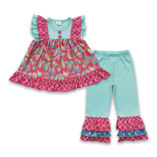 Girl Print Tunic Solid Pants Outfit