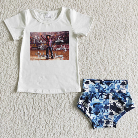 Cowboy shirt bummies set baby clothes