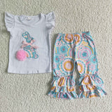 Bunny embroidery paisley ruffle capris kids girls easter clothes