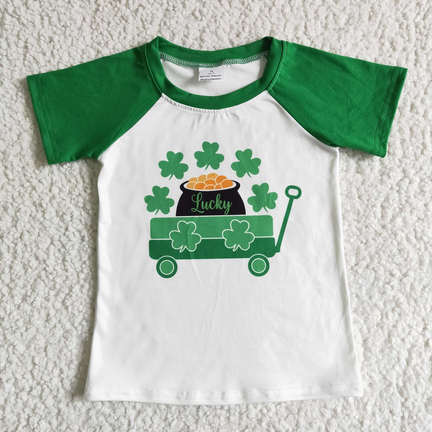 Lucky clover print green short sleeve boy st patrick day's shirt