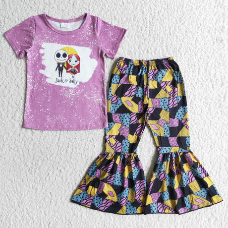 Purple skull bleached shirt patchwork pants Halloween outfits