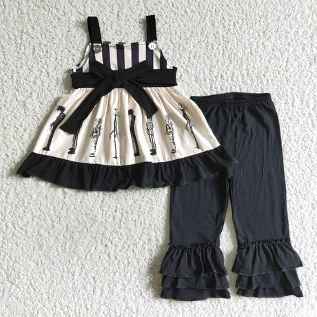 Skull tunic black ruffle pants girls Halloween clothing