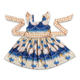 Flutter sleeve pumpkin belt dresses kids girls fall dress