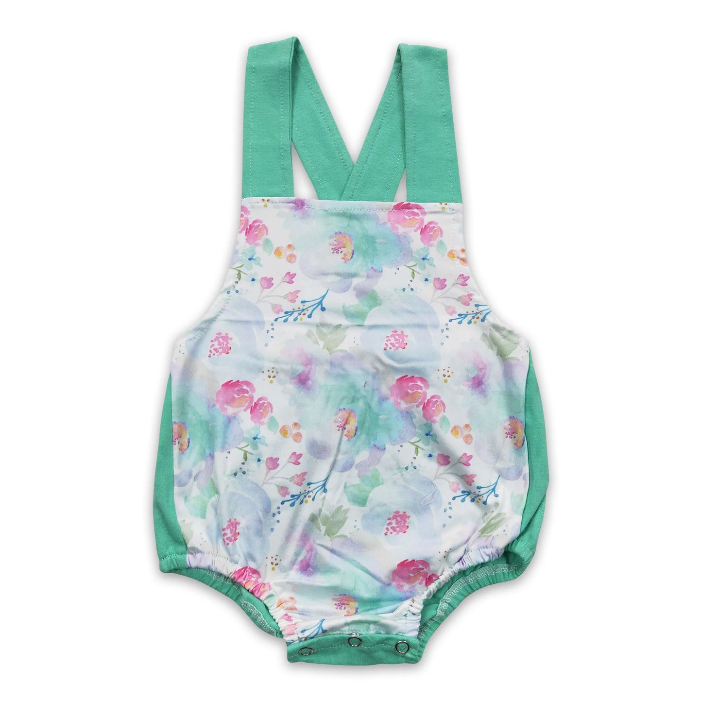 Mint floral sleeveless backless baby girls romper