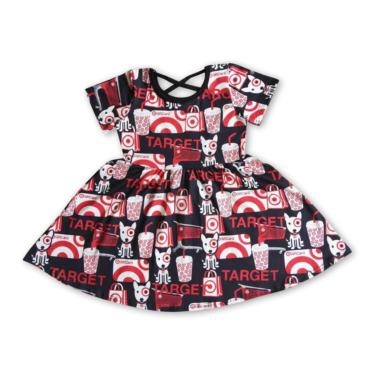 Short sleeves cart drink baby girls dresses