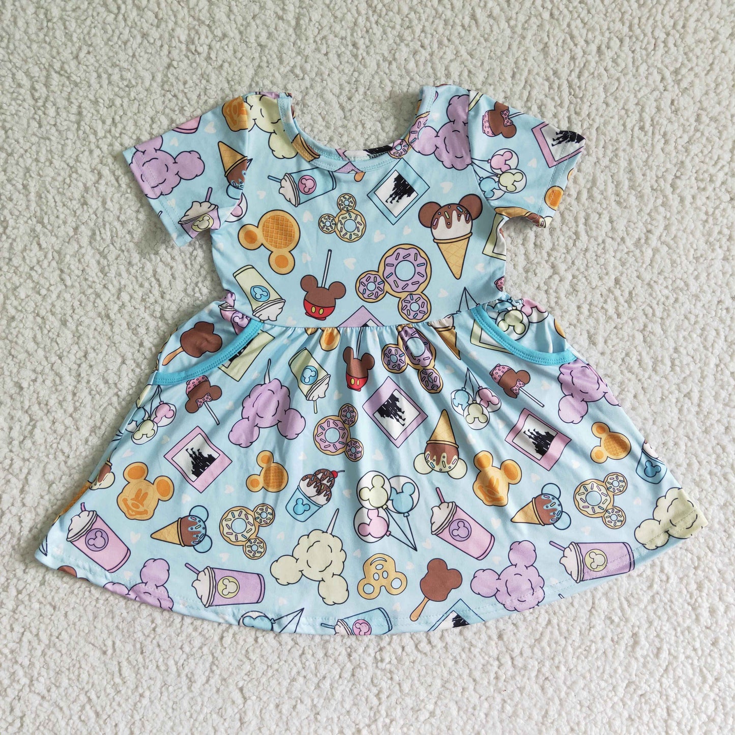 Cute snacks short sleeve pocket girls twirl dresses