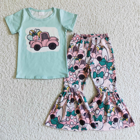 Easter truck egg print shirt bunny pants girls boutique clothing set
