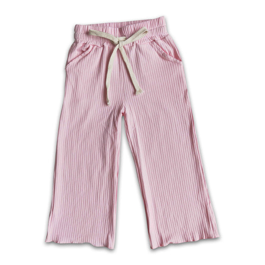 Pink stripe cotton elastic waistband pants