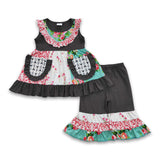 Floral patchwork tunic grey capris girls clothing set