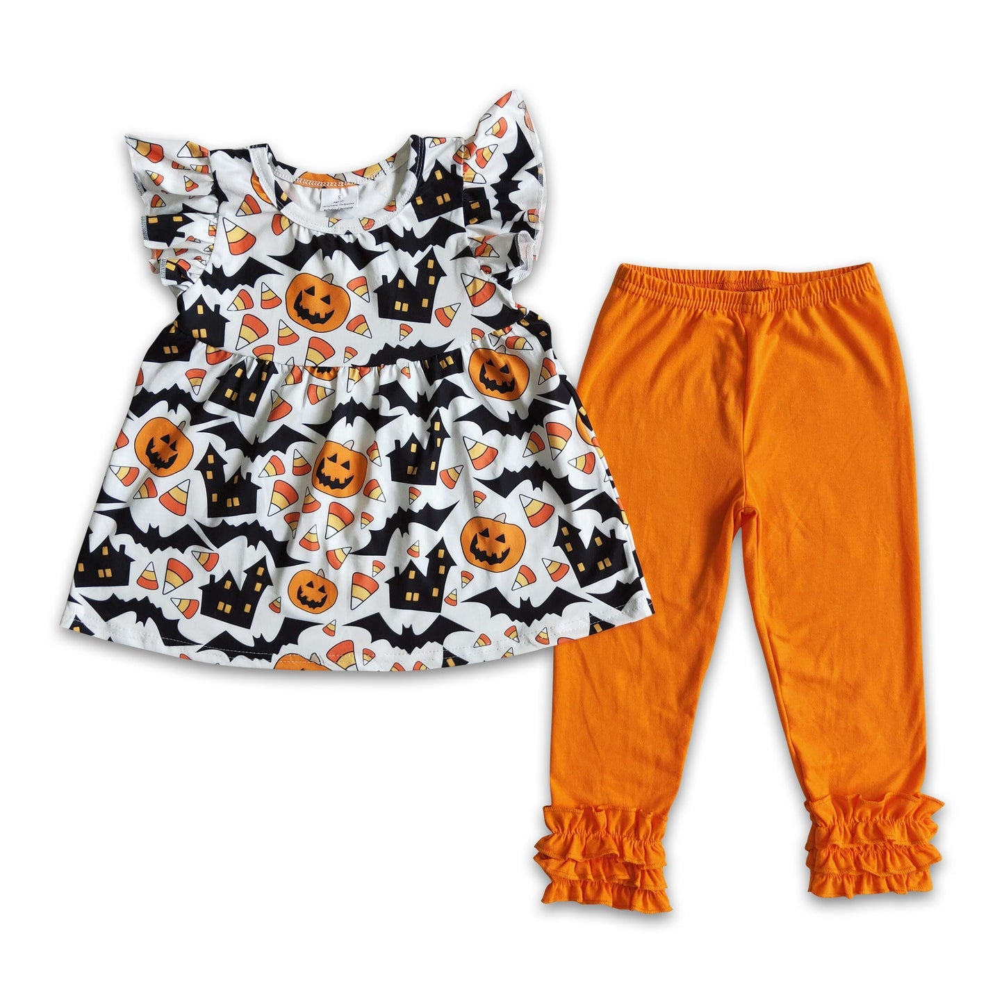 Pumpkin candy bat shirt orange leggings girls Halloween set