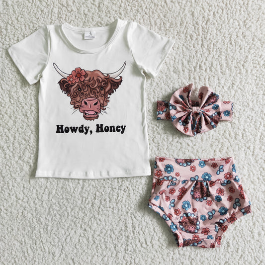 Howdy honey cow shirt bummies set baby girls clothes