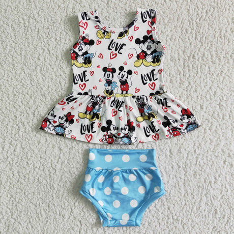 Love mouse sleeveless peplum polka dots bummies baby summer set
