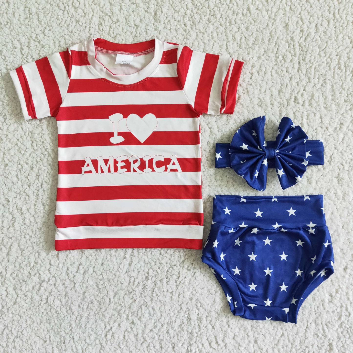 I love America stripe shirt star bummies baby girls 4th of july clothes