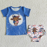 Cow print shirt bay 4th of july bummies set